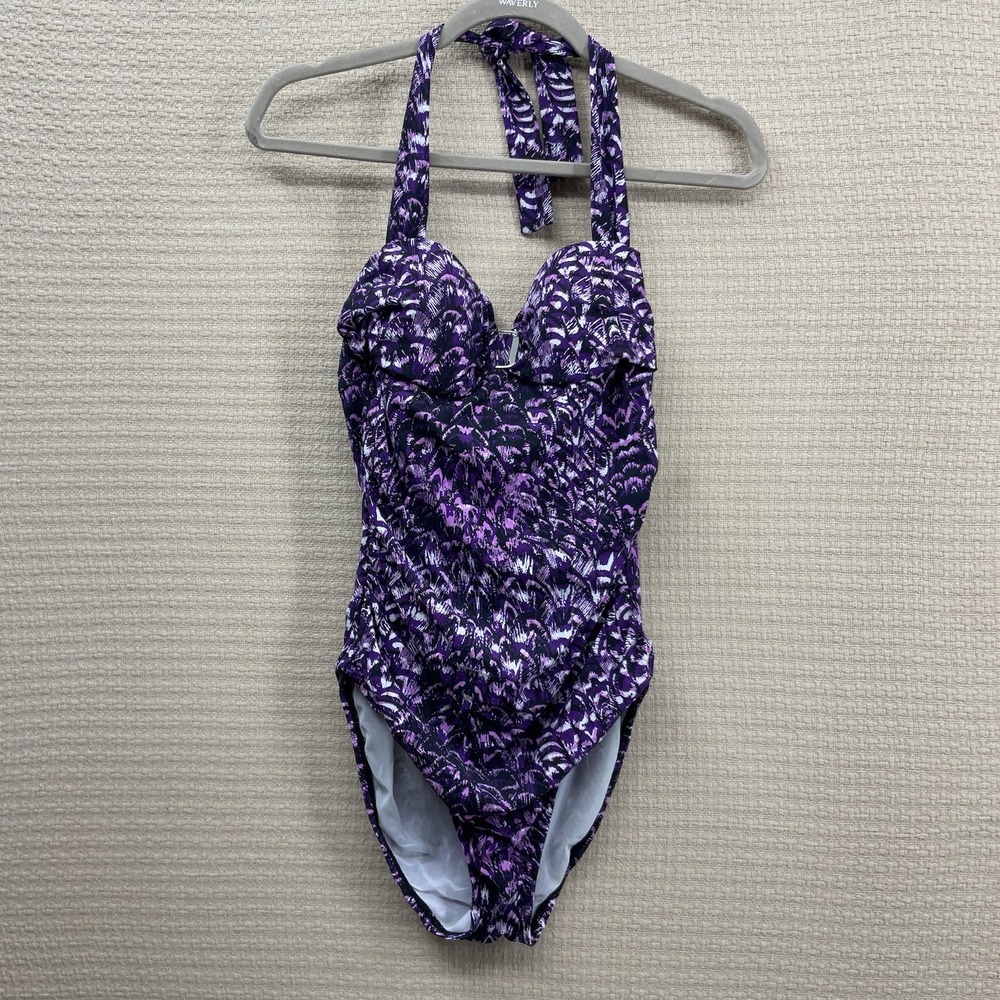 Assets by Spanx Women's Pink One Piece Halter‎ Swimsuit Size Medium Purple